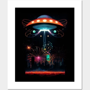 Flying Saucer Over The City UFOs Posters and Art